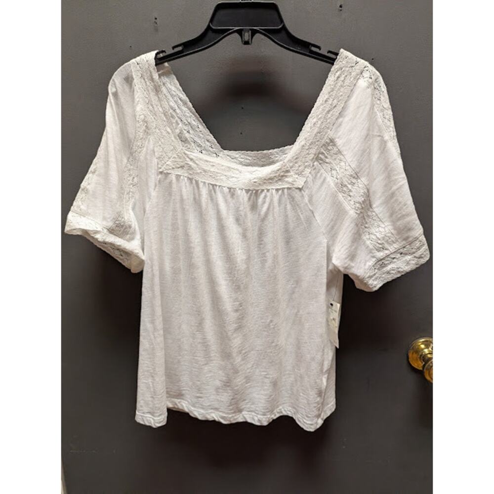 Caslon Size Medium White blouse top lace detail cotton blend square neck NEW
